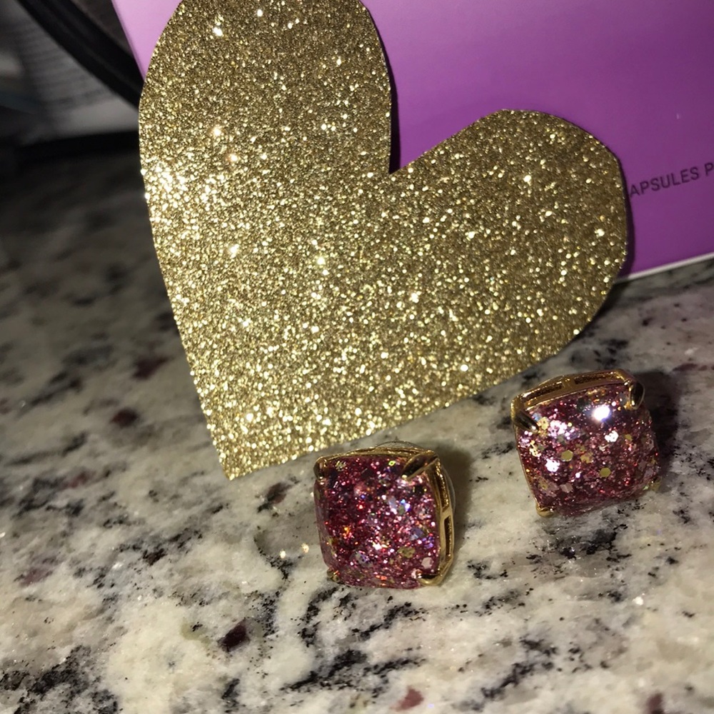 Kate Spade small square pink glitter studs